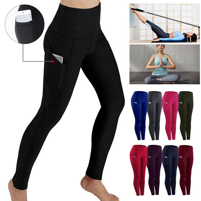 Damskie legginsy jogi bezszwowe wysokiej talii z kieszeniami trening oddychająca odzież Fitness spodnie treningowe damskie spodnie