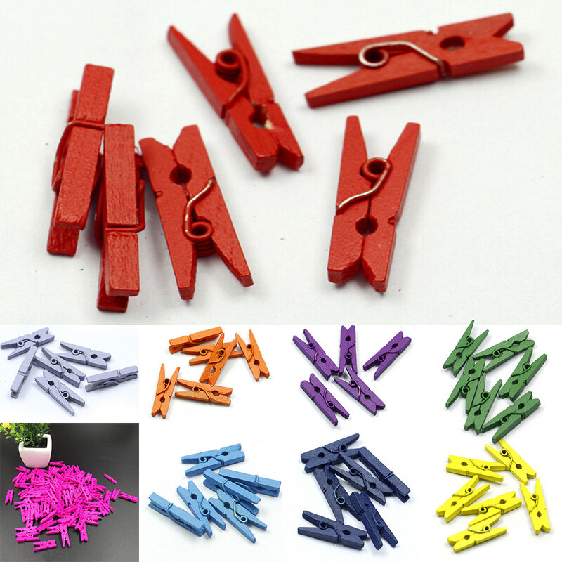 20PCS Mini Colored Wooden Clips For Photo Clips Clothespin Paper Peg Pin Craft Decoration Clips Pegs Wedding Decoration