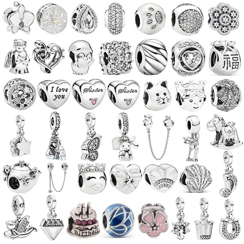 Ajustement Pandora bracelets à breloques bricolage femmes argent Original perle bijoux accessoires argent 925 étoile Mickey pingouin ange pendentif
