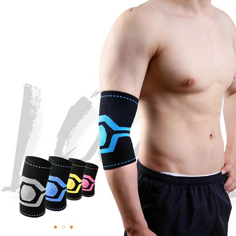 Gestrickte sport ellenbogen protector, drei-dimensional flechten schutz, automatische schließen, atmungsaktiv arm schutz