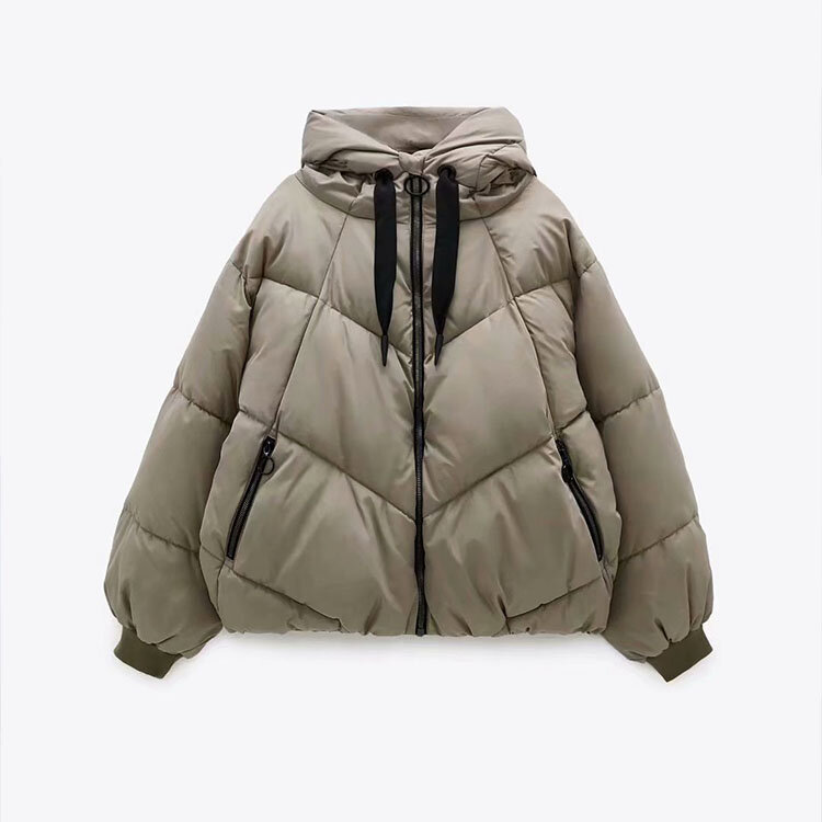 2021 herbst Und Winter Neue Casual Frauen Tragen Lange Sleeve Zipper Tasche Dekoration Mit Kapuze Baumwolle Jacke