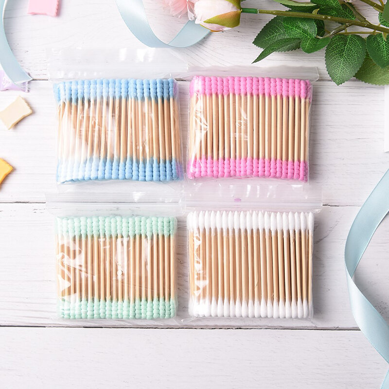 100Pcs/lot Cosmetic Cotton Swab Stick Double Head Ended Clean Cotton Buds Ear Clean Tools For Children Adult