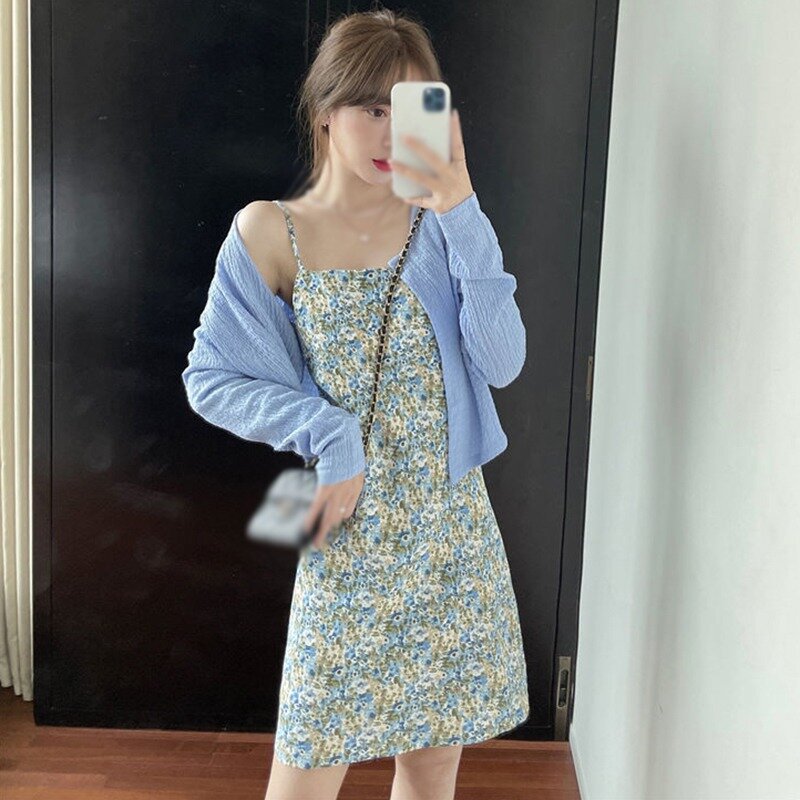 2021 EFINNY Korean Fashion Women Floral Print  Dresse Sexy Vestidos Summer Dress Beach Wear