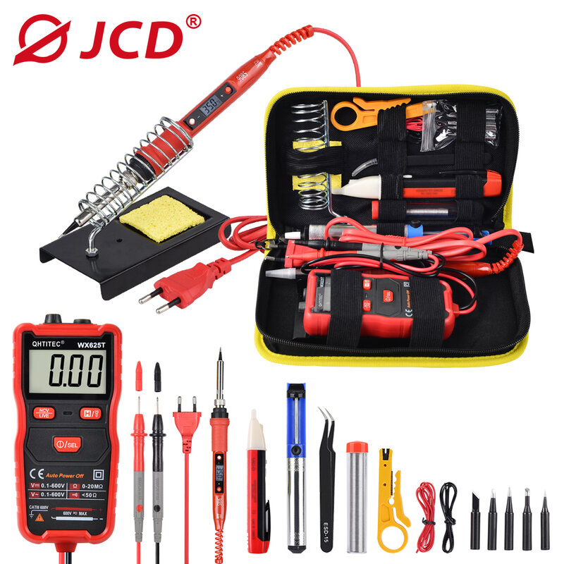 JCD-Kit de soldador eléctrico de temperatura, 110V, 220V, 80W, pantalla Digital LCD, soldador con multímetro, Kits de herramientas de soldadura