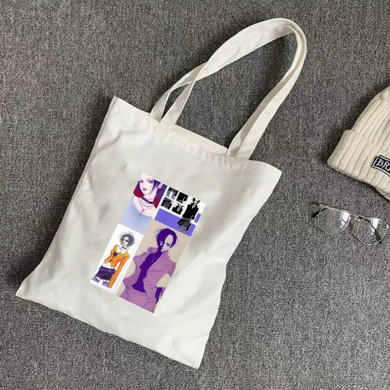 Nana-Bolsos de compras de Anime para mujer, Bolsas de hombro de lona, personalizables, de diseñador, de tela, estampadas a mano