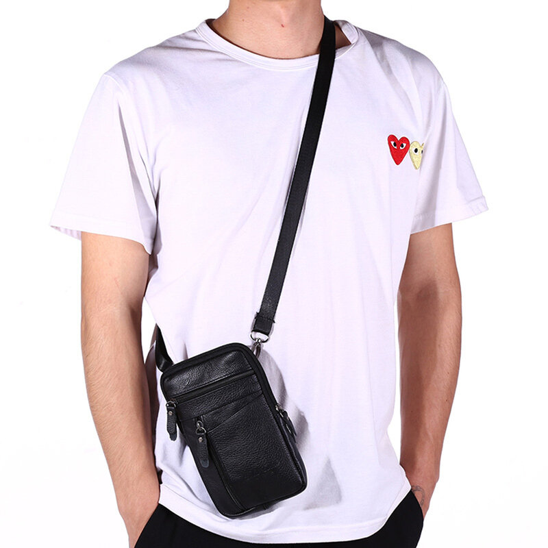 Homens de couro genuíno bolsa de ombro negócios casual bolsa de telefone cor sólida pequeno zíper masculino viagem esportes sacos crossbody