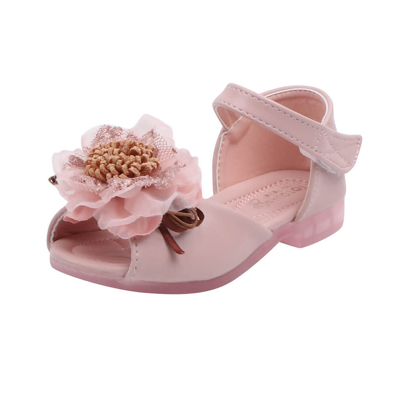 Sandalias de encaje Floral para niñas pequeñas, zapatos de cuero de princesa para fiesta, zapatos de vestir de boda