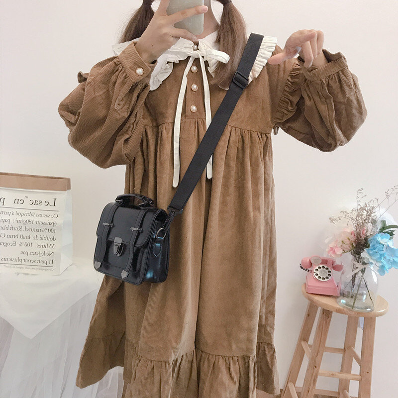 Corduroy Tea Party Japanese Kawaii Clothing Girl Navy Collar Daily Soft Girl Tea Party Gothic Lolita Dress Op Autumn Winter