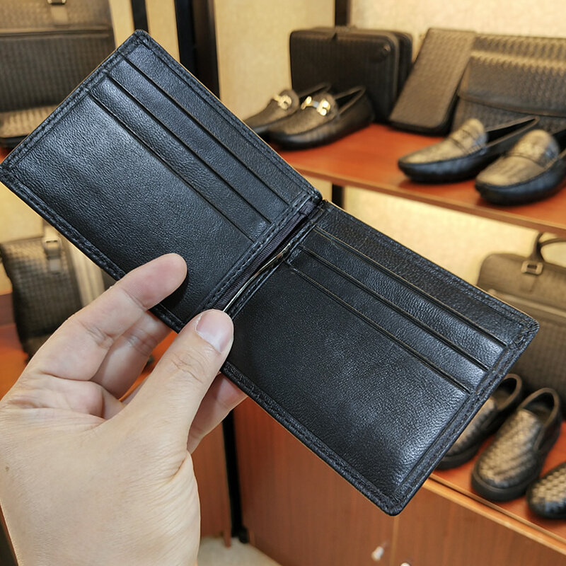 Men's Genuine Leather  Money Clips Luxury Brand Super Soft Sheepskin Hand-Woven Thin Women Large Wallet Multi Card Slot 2022 New