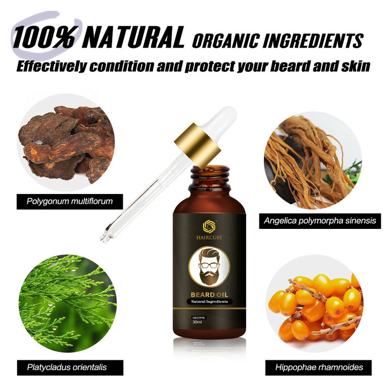 Óleo essencial para crescimento de barba, óleo orgânico 100% natural para homens, óleo para crescimento de barba e bigode