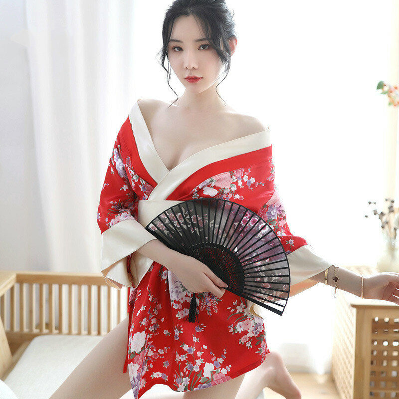 Kimono japonais traditionnel, jupe Sexy, Lingerie Cardigan, pour femmes, tentation en V profond, été