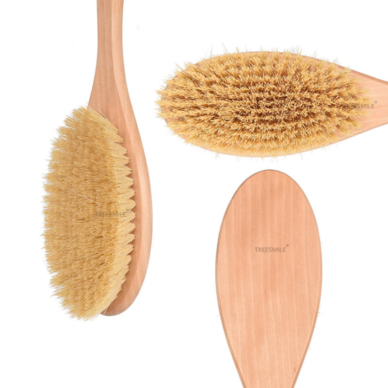 TREESMILE-cepillo seco exfoliante de Sisal Natural, masaje corporal de madera, fibra vegetal, cactus, D30