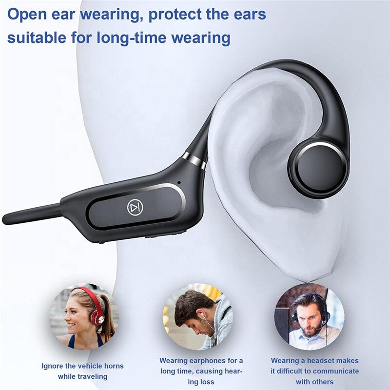 H12 Earphone Konduksi Tulang Headphone Bluetooth Nirkabel Earbud Stereo Headset Noise Cancelling Olahraga Tahan Air dengan Mikrofon