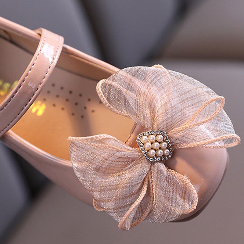 Осенне-весенняя нескользящая обувь принцессы с бантом для девочек; Детская танцевальная обувь с жемчужинами для отдыха; Туфли-лодочки для д...