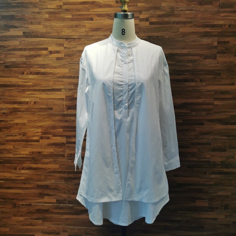 Koreańska modna damska bluzka 2021 wiosna lato z długim rękawem imitacja dwuczęściowej Patchwork sweter luźny, biały koszule bluzki damskie