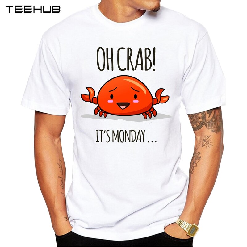 Camiseta de craby Day para hombre, Tops informales de manga corta, Hipster, con estampado de cangrejo sonriente, divertidas, de moda, 2019