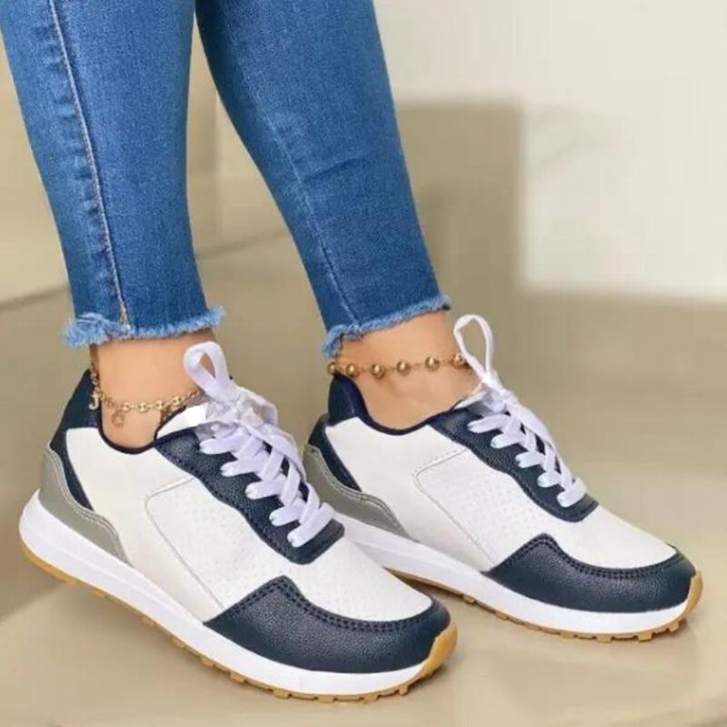 Herbst Neue Produkte frauen Mode PU Leder Farbe Passenden Spitze Up Casual Sport Schuhe Komfortable Heiße Frauen der Schuhe KP166