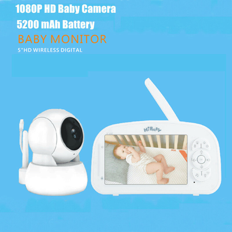 Nieuwe 5 "1080P Hd Video Babyfoon 5200 Mah Batterij 2-Weg Audio Auto Nachtzicht Temperatuur monitoring Slaapliedjes 1000ft Bereik