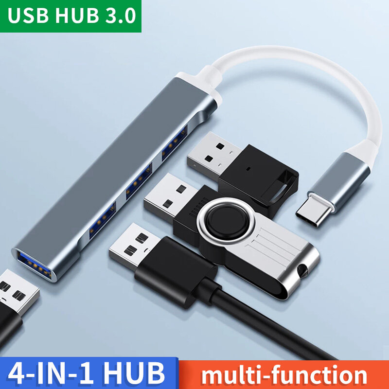 Usb c hub 3.0 5gbps multi 4 portas divisor tipo c adaptador otg para xiaomi macbook pro 13 15 ar pro computador acessórios