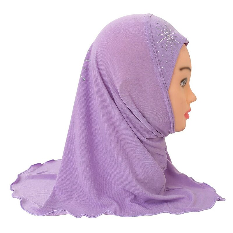 Hijab con piedras para niña pequeña, gorros de bufanda bonita, gorros para mujer, puede caber en la cabeza musulmana para niñas de 2 a 6 años, H042