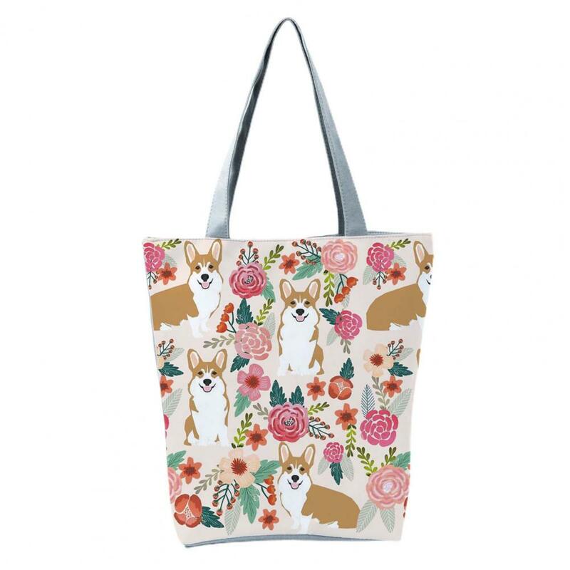 1Pc Fabric Shoulder Bag Double Handles Cute Puppy Print Large Capacity Top-Handle Bag Great Craftmanship Durable for Daily Life