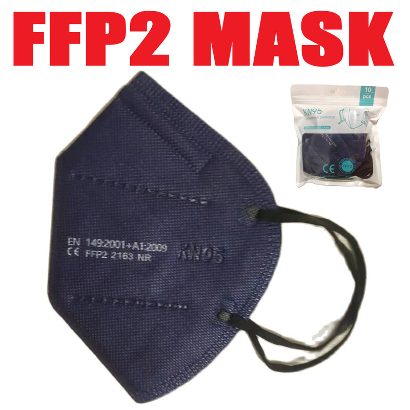 Ffp2 mascarillas ce kn95 rosto máscaras de boca adultos ffp2mask 5-camada protetora máscara de poeira máscara fpp2 máscara azul marinho máscara respirador