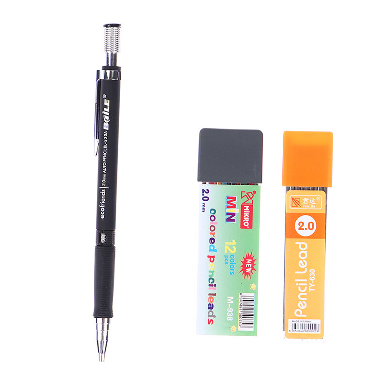 Ołówek automatyczny 2.0mm 2B ołówek z 12 kolorowym wkładem i 10 czarnym wkładem