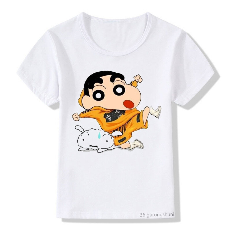 Kaos Musim Panas Anak-anak Kaus Motif Kartun Xiaoxinanime Baju Kasual Musim Panas Anak Laki-laki/Perempuan Semua Cocok Mode Atasan Putih