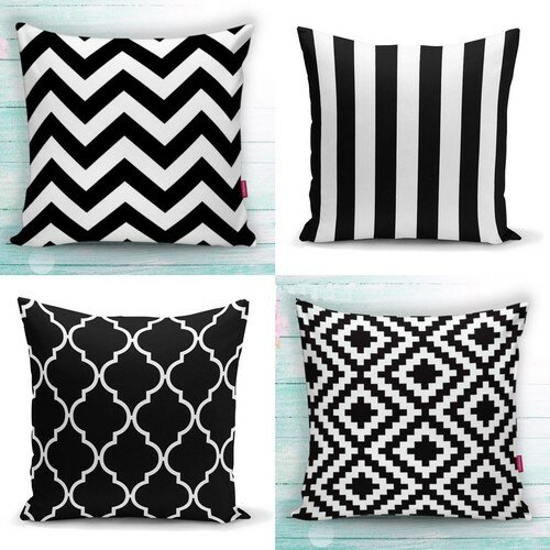 Twinklebabyrooms Black White 4'lü Kombin Pillow decorate Case Set