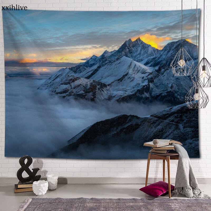 Tapeçaria personalizado paisagem montanha impresso grande tapeçarias de parede hippie pendurado boêmio arte da parede decoração do quarto