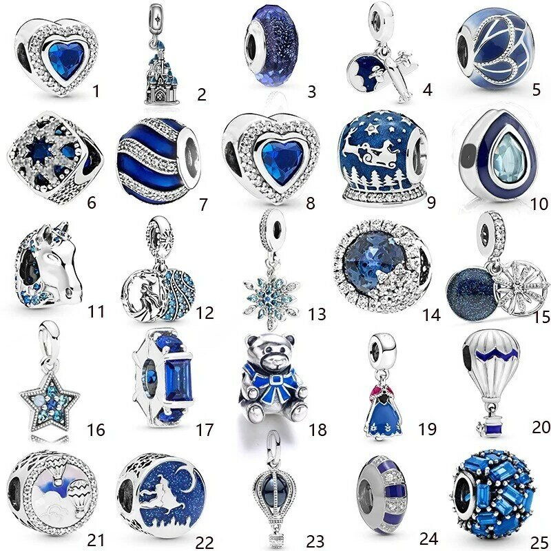 Accesorios de pulsera serie Azul, colgante de plata 925 de PANDORA con diamantes de imitación de circón, pulsera de cuentas, es un regalo de joyería artesanal para mujer