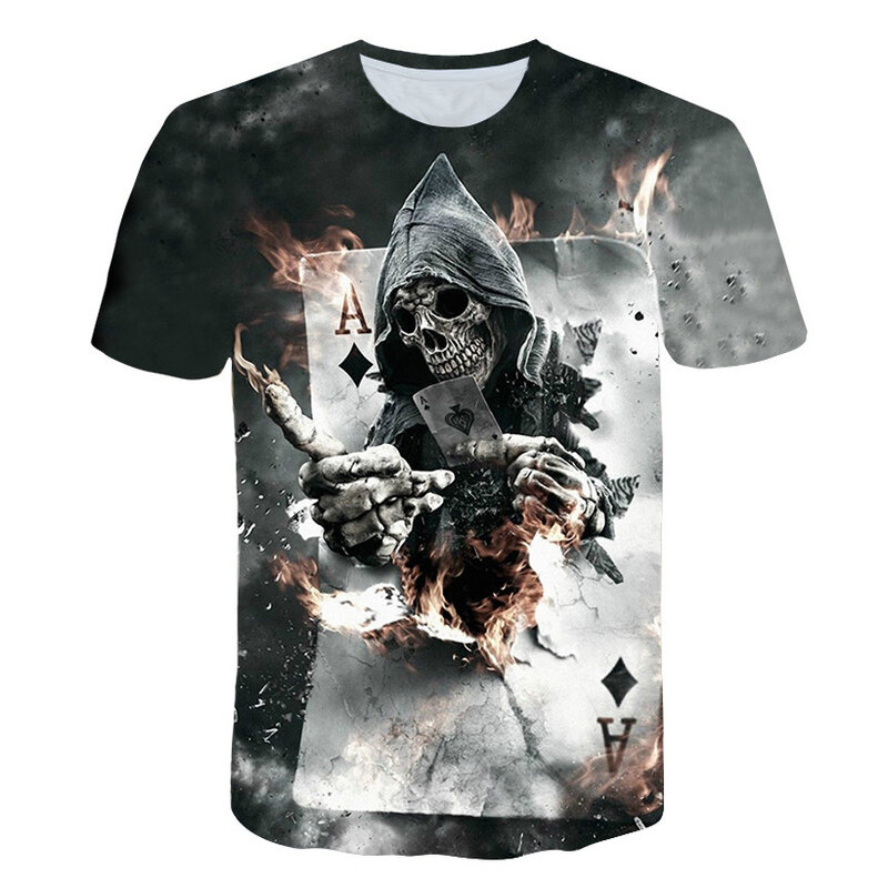 Мужская футболка в стиле рок, летняя дышащая футболка с 3D-принтом черепа, круглым вырезом, короткими рукавами, 2020