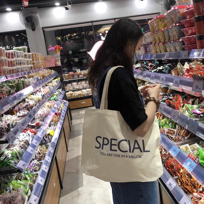 Eco Friendly Canvas Shopping Bag Portable Foldable Casual Cotton Cloth Tote Bag High Capacity Grocery Shoulder Storage Bags