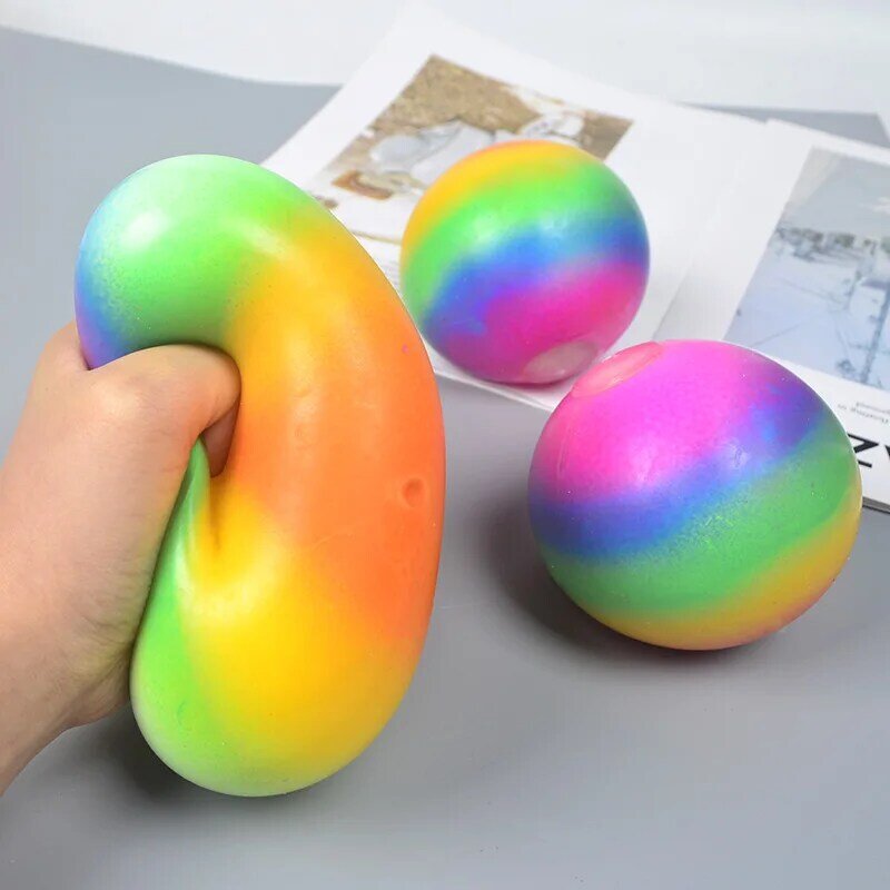 1PCs 7cm Stress Balls Rainbow Colorful Soft Foam Squeeze Squishy Balls Toys for Kids Children Adults Stress Relief Funny Toys