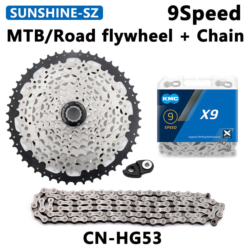 SUNSHINE-Juego de cadena de volante para bicicleta de montaña, 9V, Cassette KMC X10 de 11-23/25/28/32/36/40/42/46/50T, cadenas de CN-HG53 para Sram SHIMANO K7