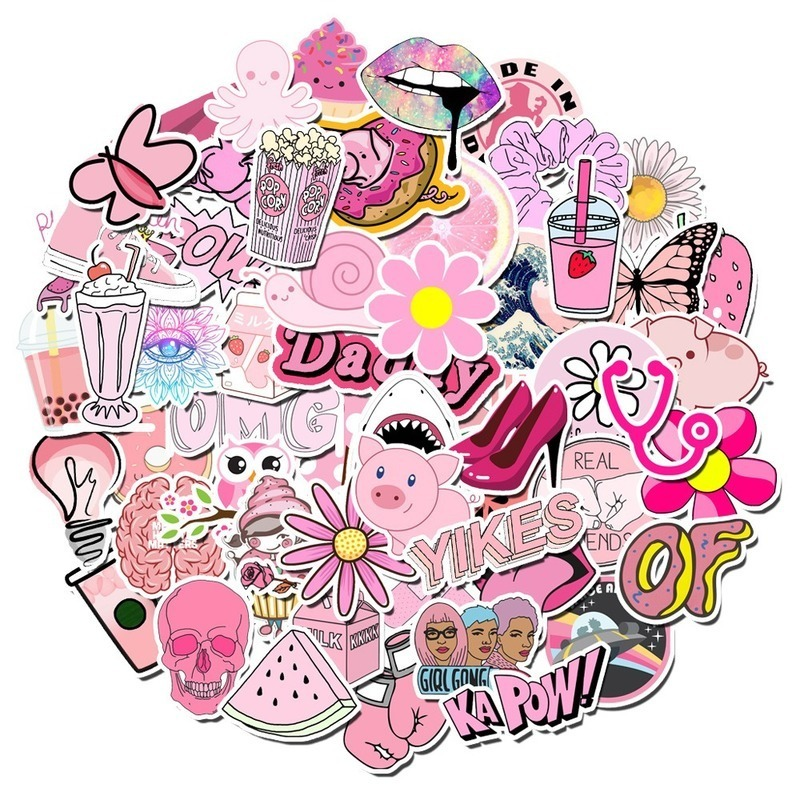 Autocollants mignons en rose Style INS Vsco pour fille, 100 pièces, dessin animé, pour Notebook, Skateboard, guitare, valise, réfrigérateur, DIY bricolage