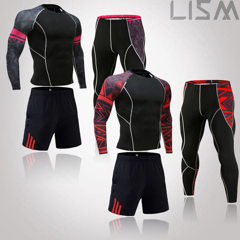 Roupa esportiva de compressão para homens, roupa esportiva de 3 tamanhos para ginástica e exercícios de corrida, fitness