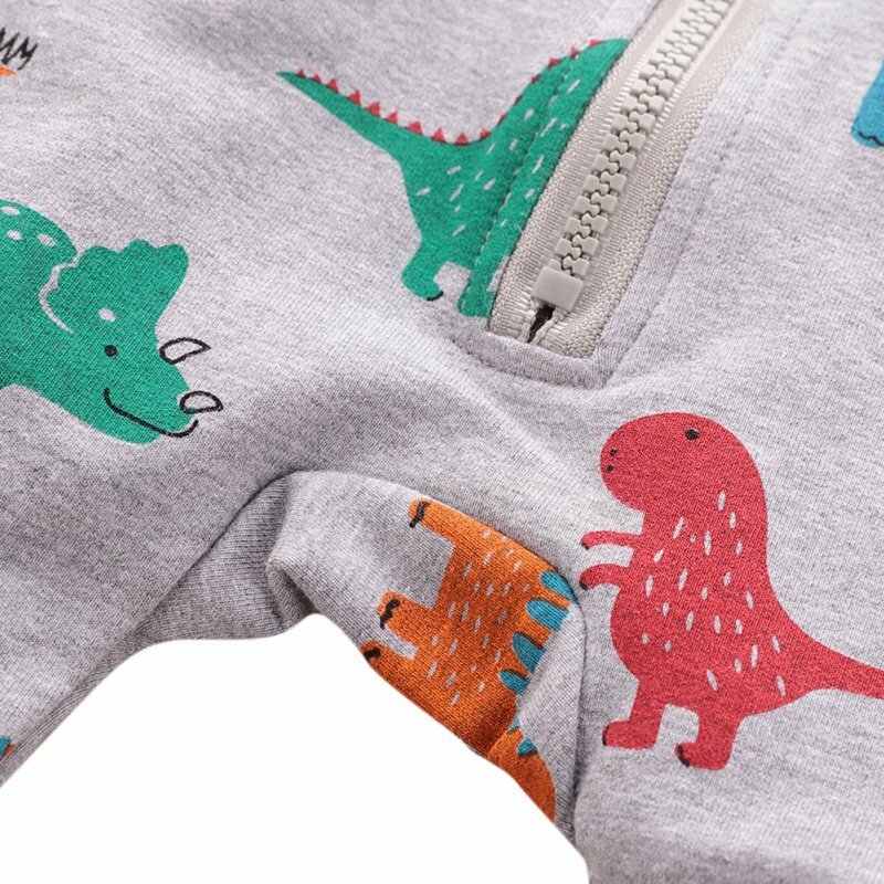 Outono bebê menino menina dinossauro padrão macacão manga comprida calças macacão infantil zíper bodysuit roupas criança