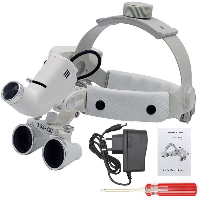 Lupa Dental 3.5X con lente de vidrio óptico de luz de cabeza de 5W 280-380mm Distancia de trabajo amplio campo de visión