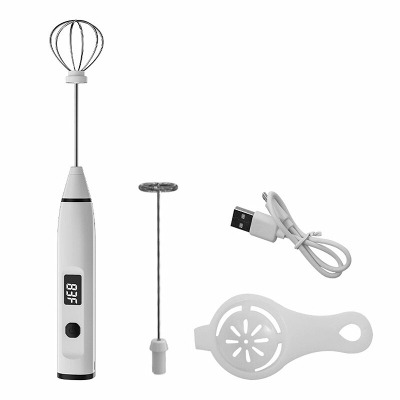 USB Rechargeable Double Spring Whisk Head Electric Milk Frother Two Speeds Stainless Steel Handheld Drinking Mixer