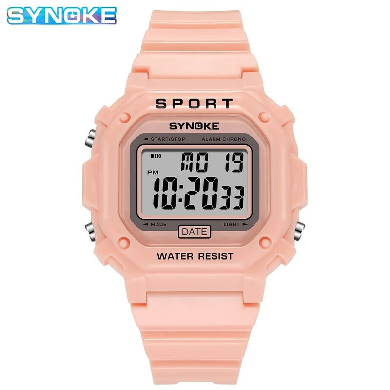 Часы наручные SYNOKE Женские электронные, модные брендовые спортивные водонепроницаемые повседневные цифровые, до 50 м