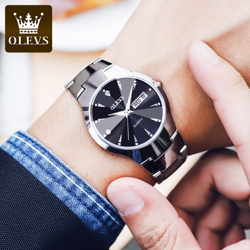 OLEVS แบรนด์ร้อนขายแฟชั่นผู้ชายนาฬิกาข้อมือควอตซ์นาฬิกาทังสเตนสตีลสร้อยข้อมือวันที่กีฬานา...