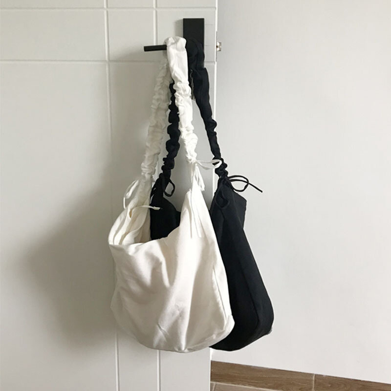 여성 가방 한국 예술 캔버스 가방 드로스트링 와이드 숄더 스트랩 메신저 가방 여학생 어깨 학교 가방