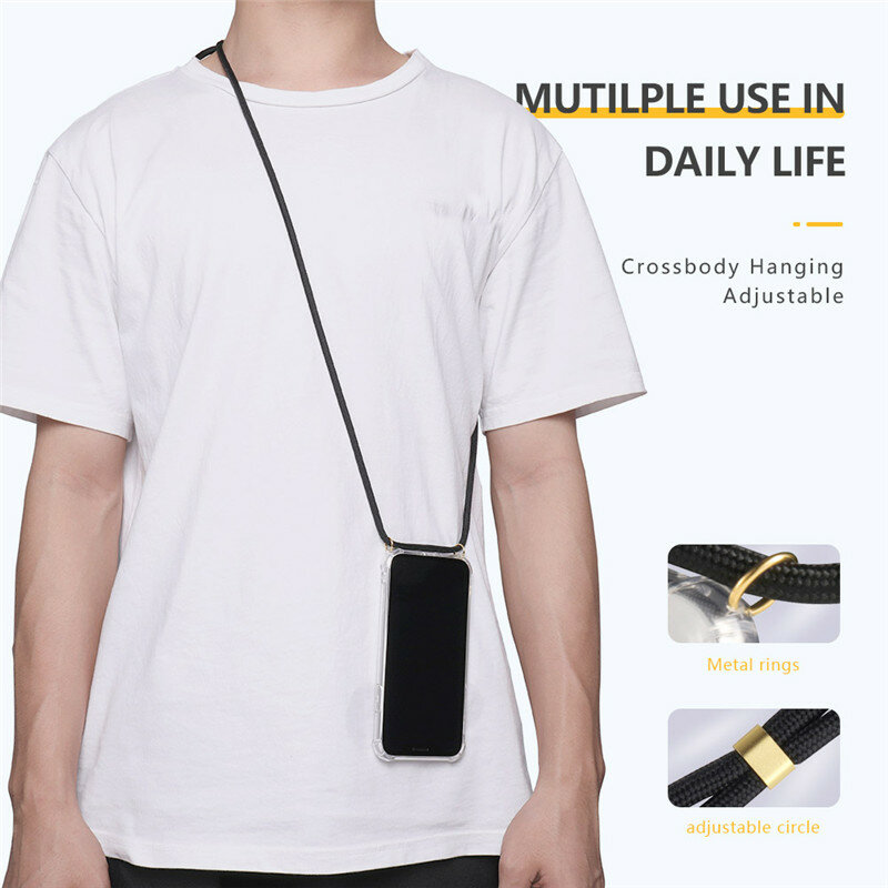 Para o iphone 11 caso colar cordão ombro corda cabo claro macio tpu telefone capa para iphone xr 11 pro max xs max x 7 8 6 s mais