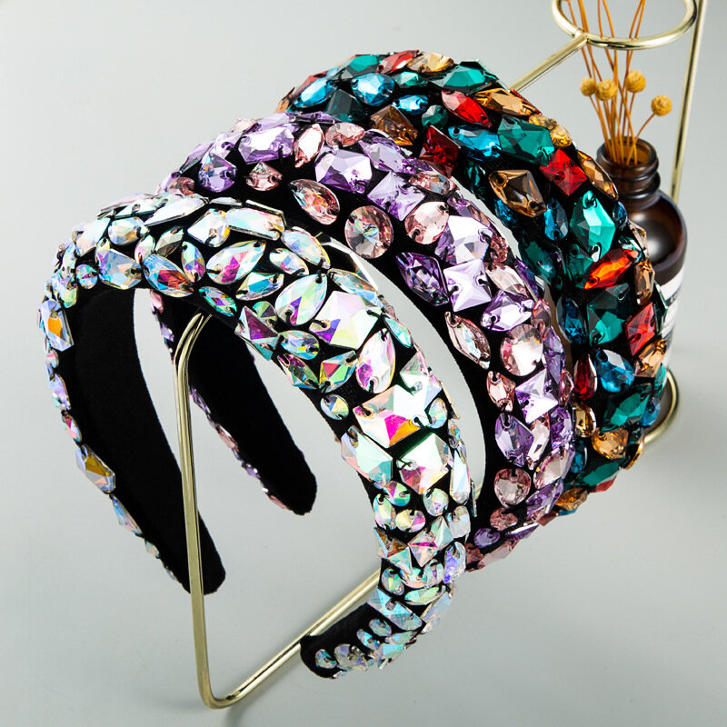 Modna europejska sprzedaż Bling wyściełane Rhinestone opaski kryształowy diament Hairband opaski dla kobiet 2020 peruki imprezowe akcesoria