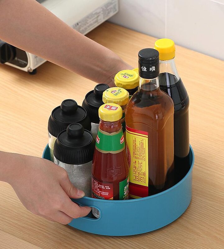 360 Rotating Tray Turntable Kitchen Storage Containers for Spice Snack Fruit Food Plate Non Slip Bathroom Dried Storage Tray