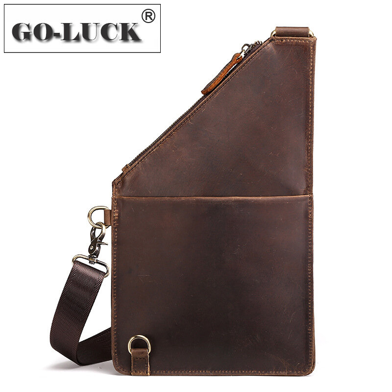 Style Men's Sling Chest Pack Genuine Cowhide Leather Men Crossbody Shoulder Bags Male Outdoor Short Trip Organizer Pack