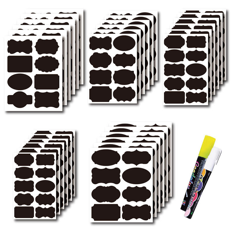 Stiker Rempah-rempah Papan Tulis Dapat Dilepas Bentuk Bulat untuk Toples Bumbu Dapur DIY dengan Spidol PVC Label Tahan Air Botol Garam Kapur