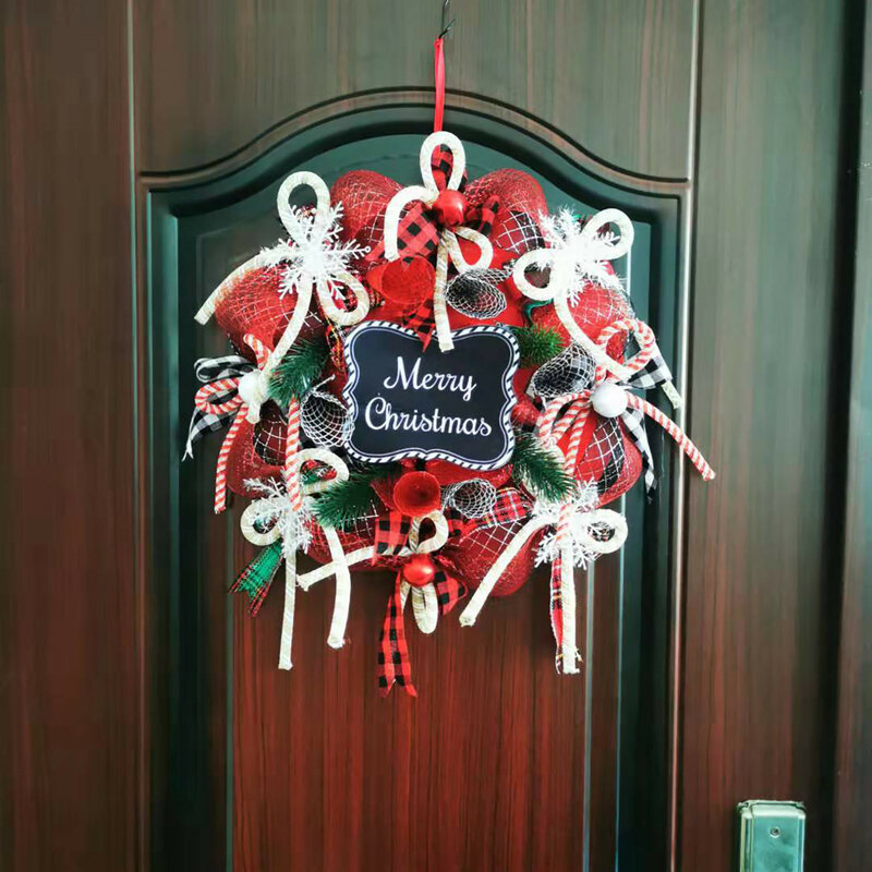 Merry Christmas Red Garland Bowknot ประตูแขวนพวงหรีด Xmas เทศกาลวันหยุดตกแต่งของขวัญใหม่ปี2022นาตาล Noel