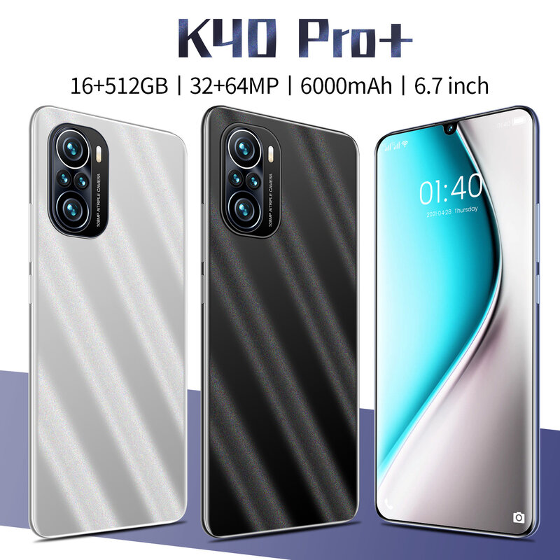 Smartphone k40 pro +, versão global, 5g, 6.7 segundos, tela de memória 16g, 512g, câmera de 64 mp, mtk6889 + deca core, 6000mah, telefone celular